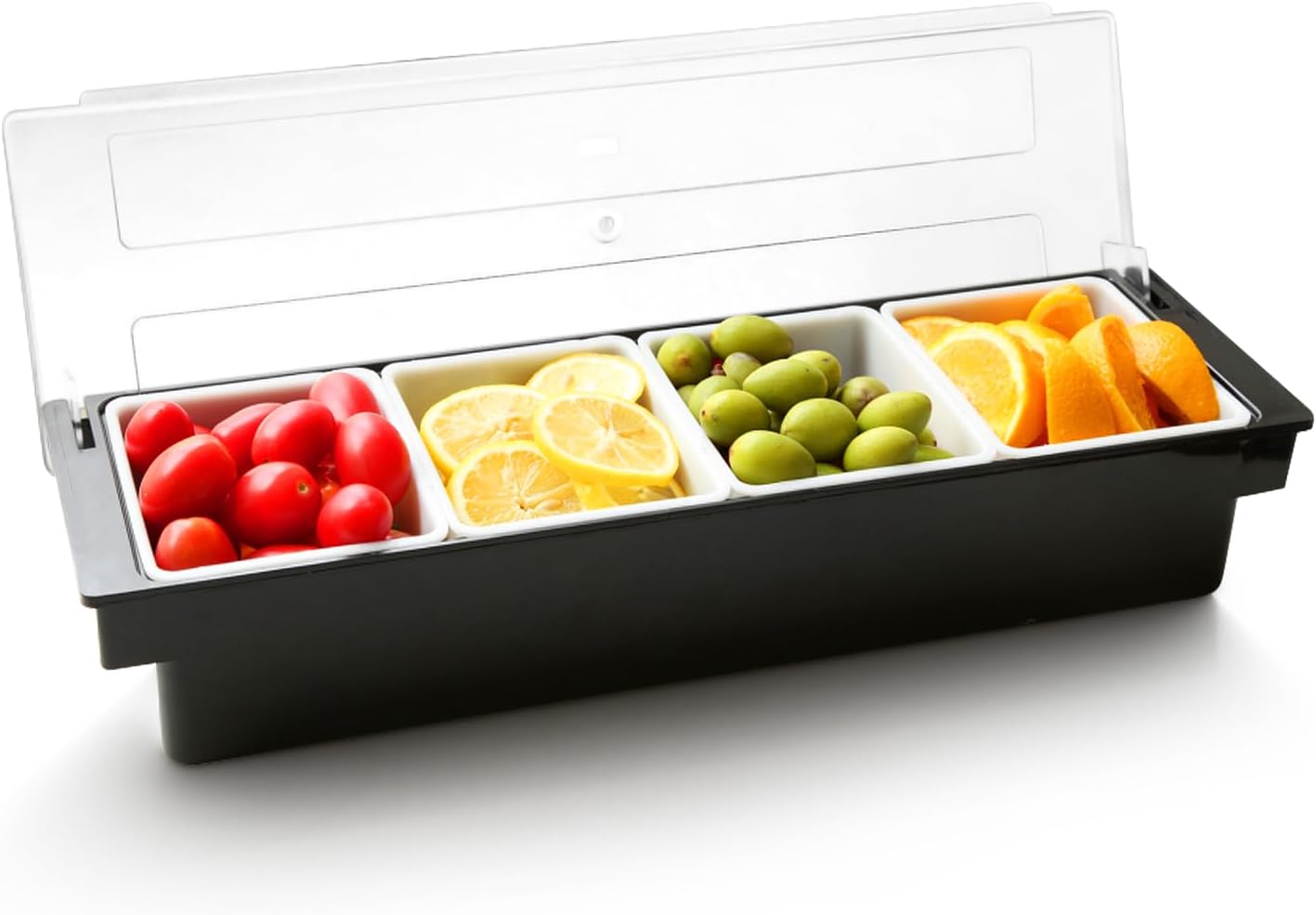 WICHEMI Fruit, Veggie & Condiment Caddy with Lid Dispenser Tray Plastic Garnish Station for Bartending & Serving Taco, Ice Cream, Salad Bar - Topping Organizer for Restaurant Supplies (3 Compartment)