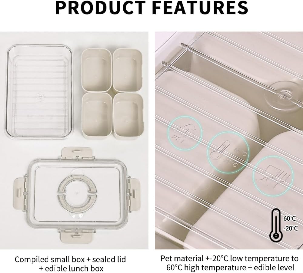 Small Snackle Box Container with Lid, 4 Compartment Travel Snack Container with Handle, Divided Serving Tray with Lid, Portable Snack Box for Candy, Fruits, Nuts, Snacks, Veggies