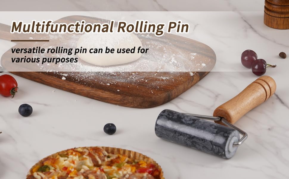 Small Marble Rolling Pin Pizza Roller for Baking (Type B Black)
