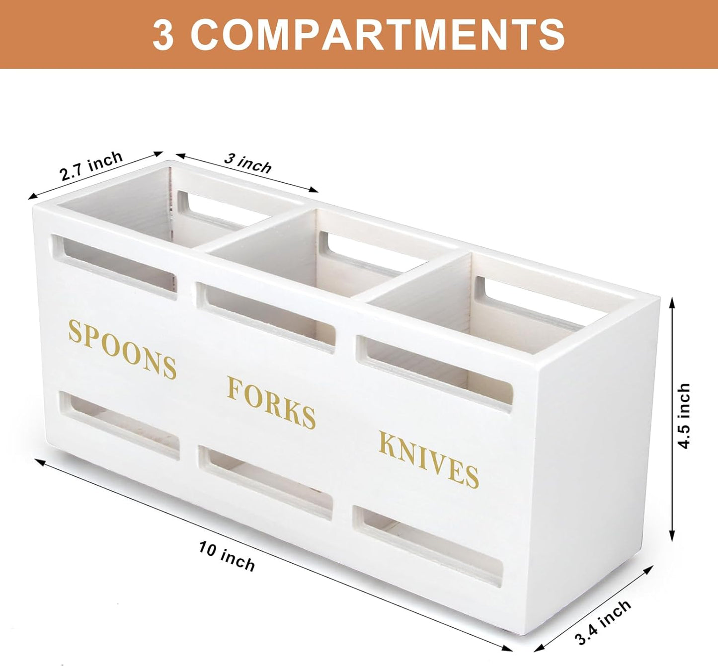 Wooden Silverware Cutlery Holder White Flatware Caddy Small Kitchen Utensil Holders for Party Wood Silverware Organizer Storage for Table Countertop Spoon and Fork Holder Utensils Caddy Basket