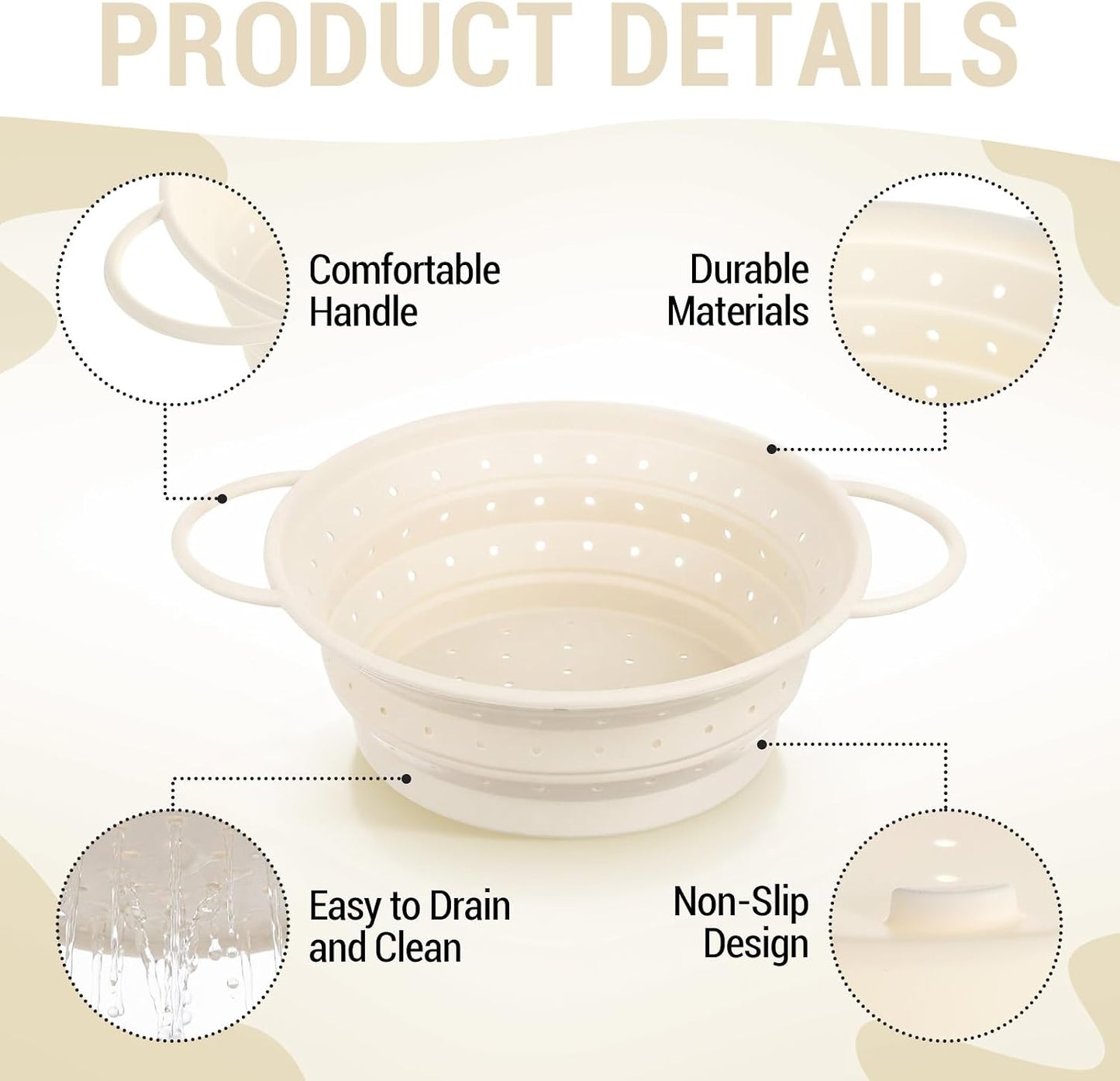 3 Pack Collapsible Colander with Strainer Bowl Set, 11 & 13 In BPA-Free Silicone Colanders for Kitchen, Heat-Resistant Strainer Dishwasher Safe Baskets for Vegetable Fruits(White)