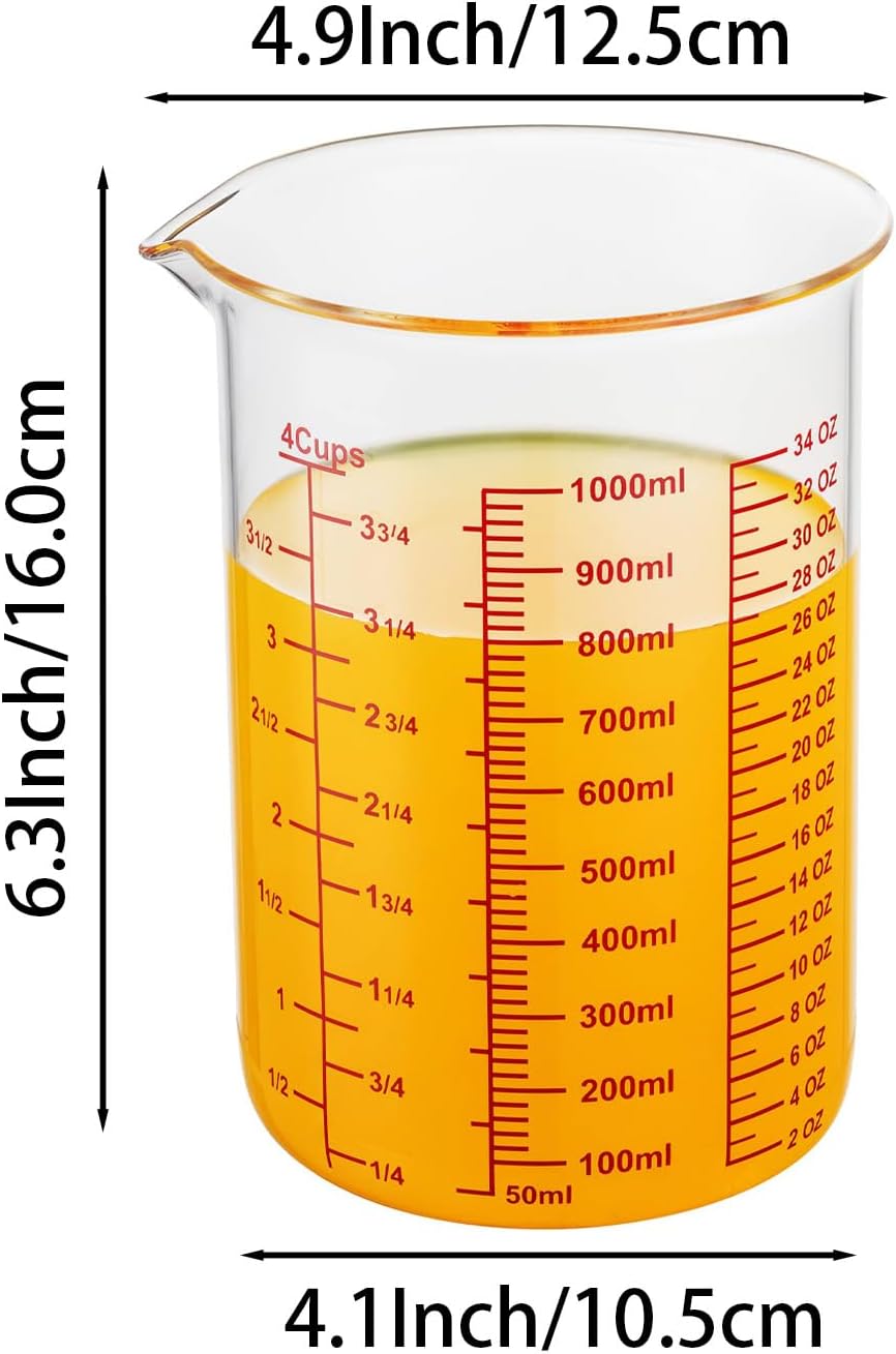 3 Piece Glass Measuring Cup Set, Includes 1/2-Cup, 1-Cup, and 2-Cup High Borosilicate Glasss Liquid Measuring Cups, Dishwasher, Freezer, Microwave, and Preheated Oven Safe, Essential Kitchen Tools