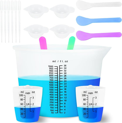 Creahaus Silicone Measuring Cups Tool Kit for Resin, Non-Stick 250 & 100ml Epoxy Mixing Cups, Reusable Resin Supplies with Silicone Mat, Stir Sticks, Pipettes, Cups for Molds, Jewelry Making