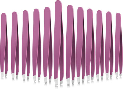 Mudder 12 Pcs Eyebrow Tweezers Set for Facial Hair Stainless Steel Slanted Tip Tweezers in Bulk for Men and Women(Silver)