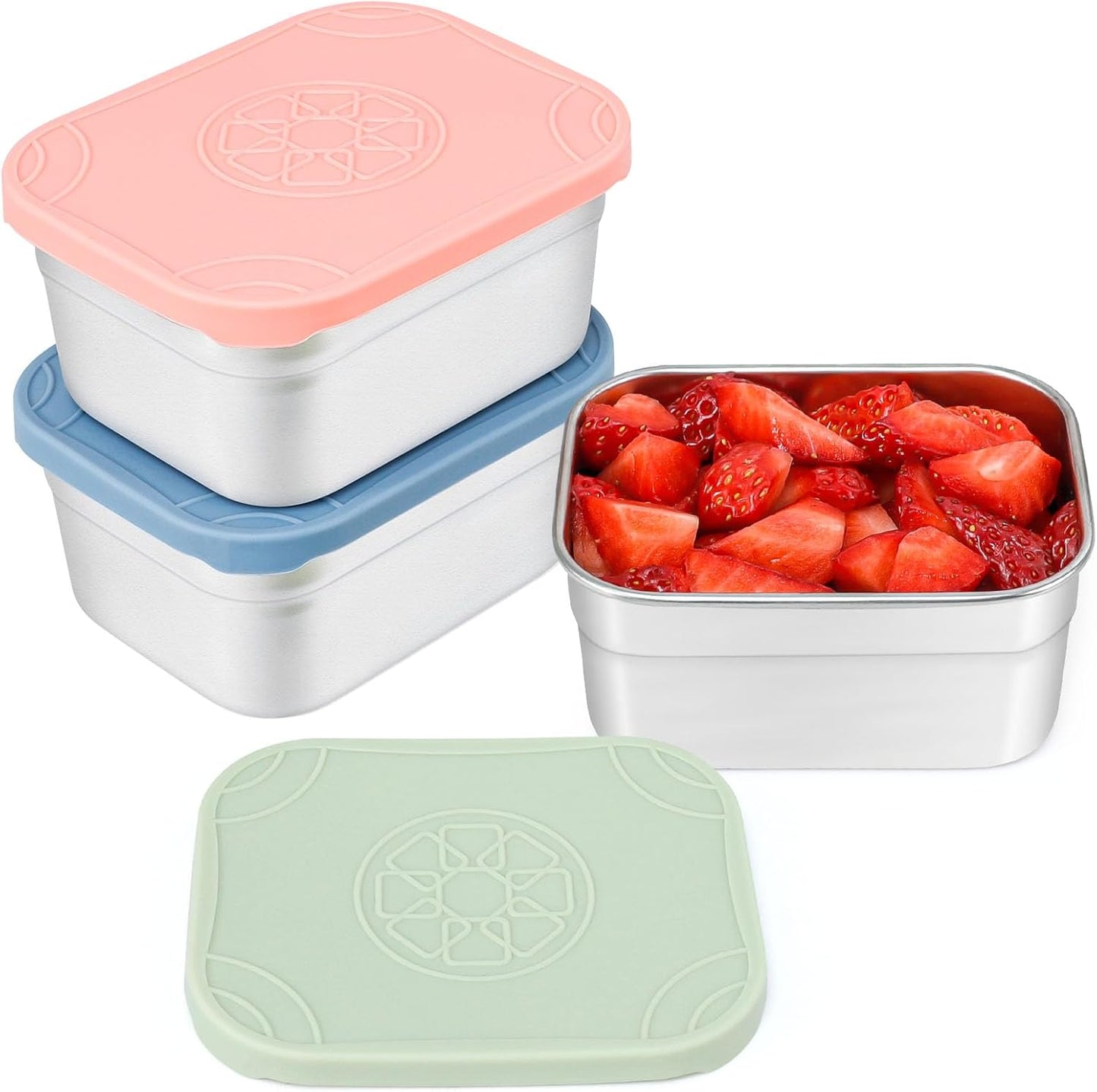 Caperci 25oz Stainless Steel Food Containers, 3-Pack Bento Lunch Box with Silicone Lids, Leak-Proof Reusable Meal Prep Container for Sandwiches & Snacks, BPA-Free (720ML)