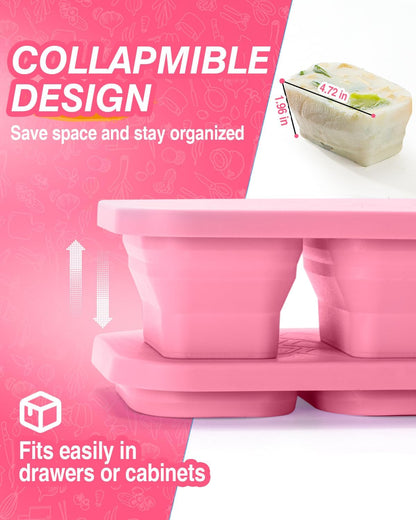 Silicone Freezer Trays With Lid, Stackable 1 Cup Silicone Freezer Molds, Easy To Use Soup Ice Cube Tray, Collapsible Freezing Molds for Meal Prep, Broth, Sauce, Leftovers, Soup Storage Gift Set