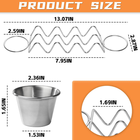 Taco Holders Set of 2,Stainless Steel Taco Holder with Sauce Cup,Taco Stand for 8 Tacos,Taco Trays for Home Kitchen Bar Party