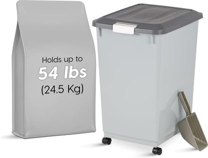 IRIS USA Dog Food Storage Container, 2 Pack, Up to 30 lbs Each, Airtight Seal for Freshness, Wheels for Rolling, Easy One Hand Opening, Made in USA, BPA Free, Clear/Black