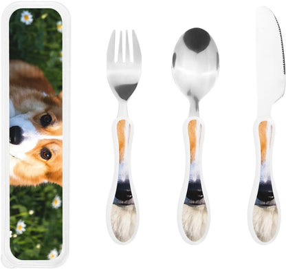 3-Piece Kids Silverware Set With Storage Case, Stainless Steel Reusable Children Safe Knife Spoon Fork Set Classic Cocktail Children Flatware Set For Kids Lunch Box