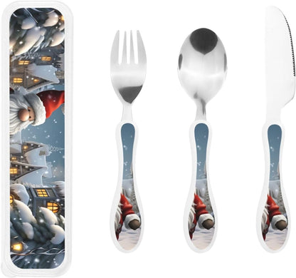 3-Piece Kids Silverware Set With Storage Case, Stainless Steel Reusable Children Safe Knife Spoon Fork Set Yellow Sunflowers Children Flatware Set For Kids Lunch Box