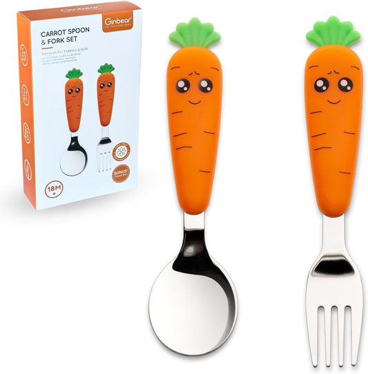 Ginbear Toddler Utensils with Case, Non-toxic Kids Spoons and Forks for Ages 18 Months+, Cute Child Flatware Set
