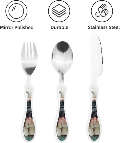 3-Piece Kids Silverware Set With Storage Case, Stainless Steel Reusable Children Safe Knife Spoon Fork Set Long Haired Dachshund Children Flatware Set For Kids Lunch Box