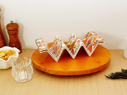TP Taco Holder Stands, Set of 2 Melamine Large Taco Serving Rack Tray with Handle, Holds 3 Tacos, Dishwasher Safe, Ideal for Taco Night, Party, Home, Fiesta, Talavera Tile