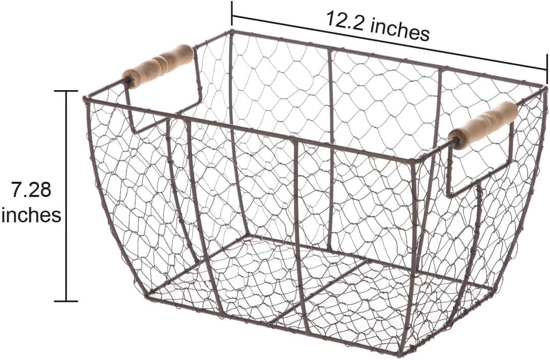 Decorative Brown Chicken Wire Basket with Wood Handles. 12.2x8x7.28