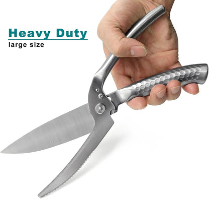 SGNEKOO All Stainless Steel Kitchen Scissors, Heavy Duty Stainless Steel All Purpose Kitchen Shears, Removable Utility Scissors for Food, Meat, Herbs, Poultry（Silver）