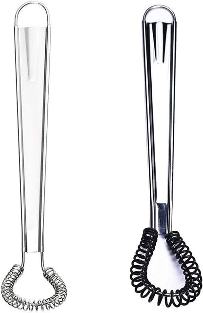 Stainless Steel Mini Spring Egg Beater Silicone Whisk Magic Hand Held Sauce Stirrer Blender Milk Frother Foamer Coffee Mixer (2Pack-Silicone+Steel coil)