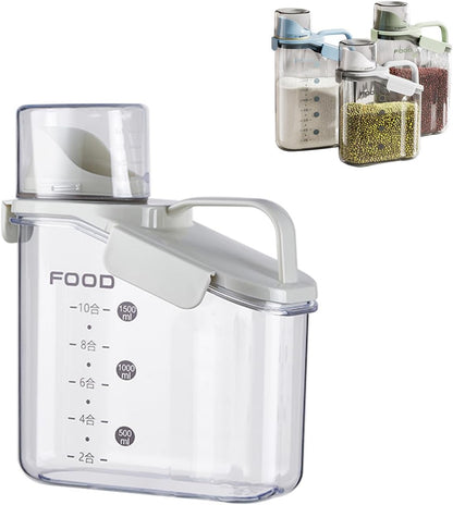Cereal Containers Dispenser Rice Storage Container Clear Food Storage Containers Measuring Cup Pour Spout With Lids Airtight For Kitchen Grain Dry Food Pet Dog Food Organization（Green 2L）