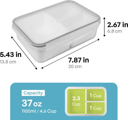 carrotez Food Storage Containers with 3 Removable Compartments, Food Prep Container with Airtight Lids, Portion Control Container, Microwave Safe, Reusable, 4.64 Cup (1100ml)