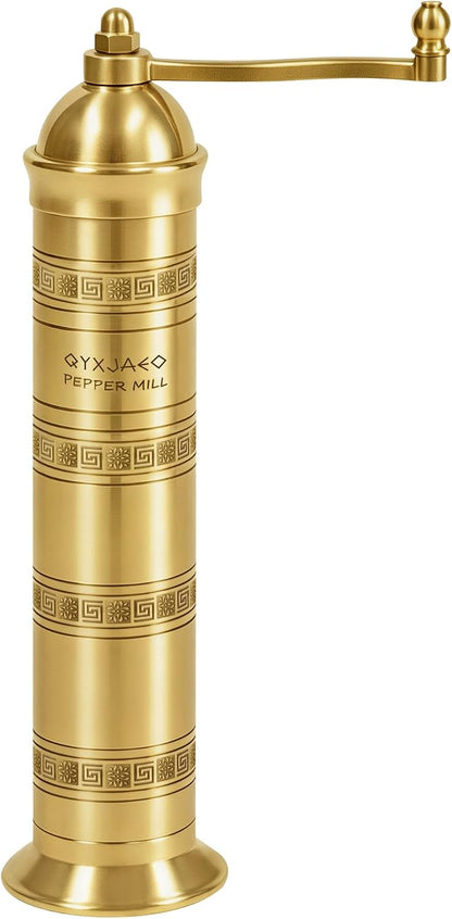 Brass Pepper Mill, 8 Inch Gold Manual Grinder with Crank Handle