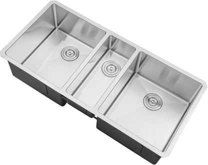 42 in. x 20 in. x 10 in. 16-Gauge Stainless Steel Undermount Triple Bowl Kitchen Sink with Collapsible Colander Set and Strainer