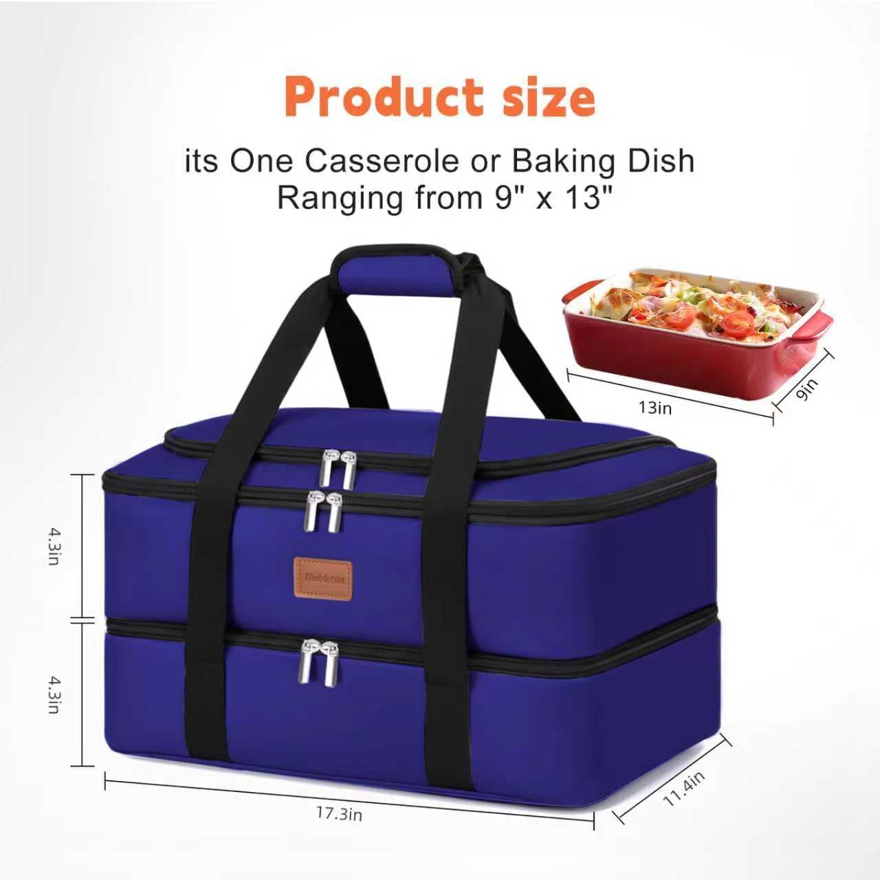 Insulated Casserole Carrier, Double Decker Food Carriers for Hot or Cold Food, Portable Leakproof Thermal Bag for Travel/Potluck Parties/Picnic/Cookouts (Red)