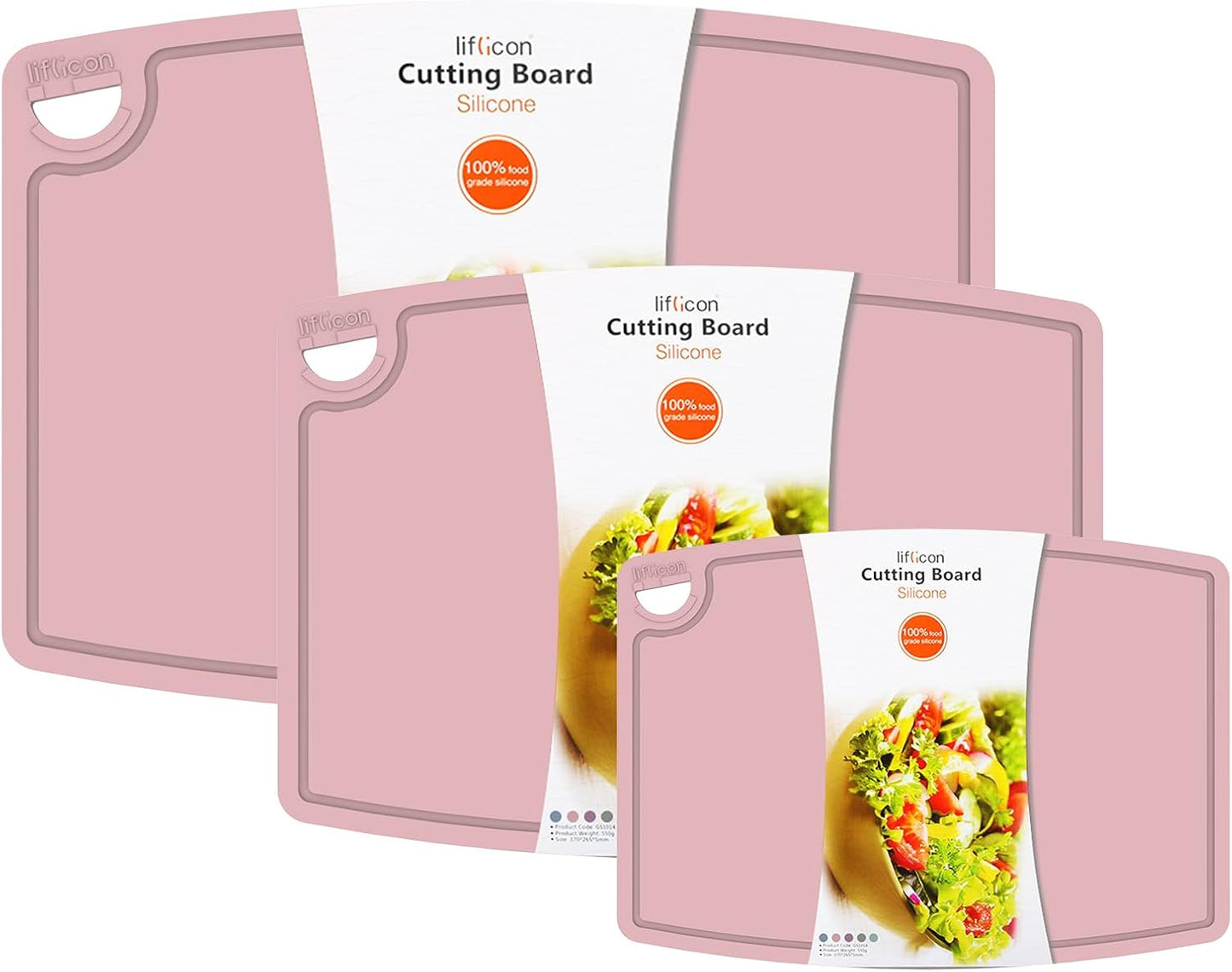 Liflicon Silicone Thick Cutting Boards Mats Set of 3 Foldable & Flexible Design Juice Grooves Easy Grip Handle Dishwasher Safe for Kitchen,BPA free Silicone Cutting Board-Gray