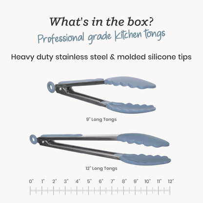 Starpack Get a Grip Silicone Kitchen Tongs (2-Pack, 9" + 12") - LFGB Non Toxic, 600°F Heat Resistant, BPA-Free - Heavy-Duty Stainless Steel, Locking - Dishwasher Safe for Nonstick Cookware