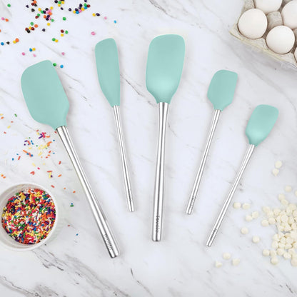 Tovolo Flex Core 5 Piece Silicone Spatula Set Heat Resistant All Silicone Utensils Include Non Stick Spatula Spoonula Jar Scraper, Dishwasher Safe BPA Free Spatulas for Baking Mixing, White
