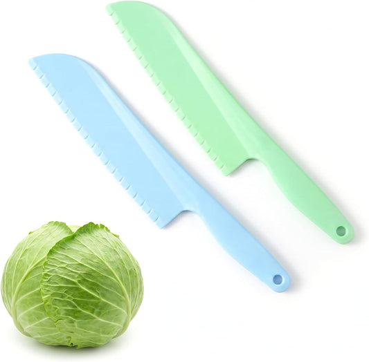 2Pcs Plastic Lettuce Knife Set, Kid Friendly Knives for Cutting Lettuce, Fruits, Vegetables, Bread in Daily Kitchen