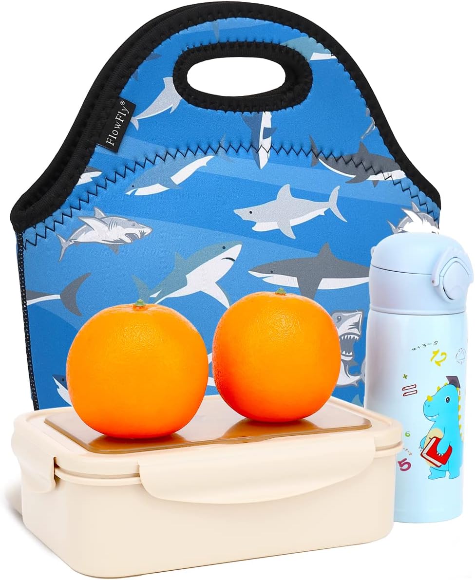 FlowFly Neoprene kids Lunch box Insulated Soft Bag Mini Cooler Thermal Meal Tote Kit for Boys, Girls,Men,Women,School,Work, Office,Black