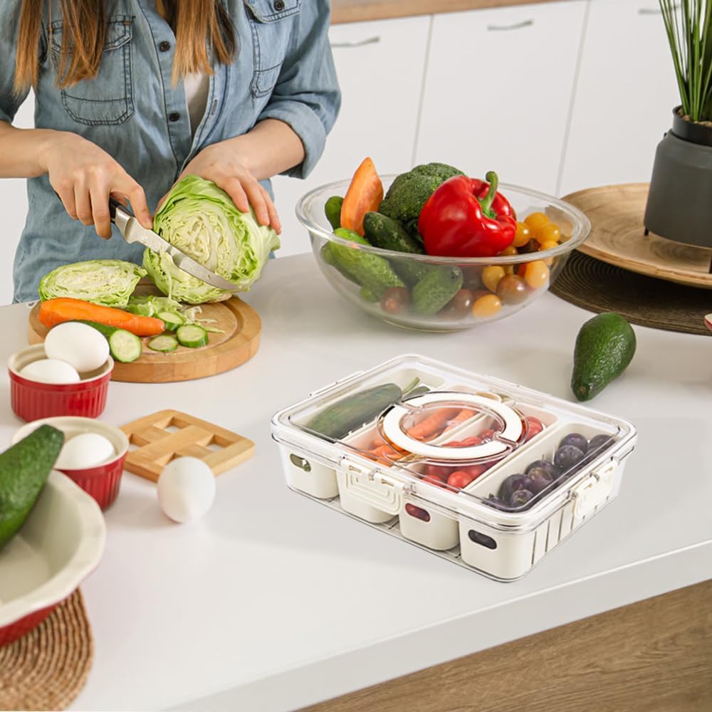 Snack Box Container, Divided Serving Tray with Lid and Handle Snackle Box Container, Snack Organizer for Adults Fruit, Veggie, Perfect for Party, Entertaining