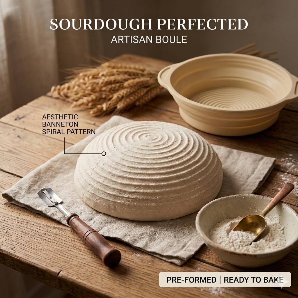 Set of 2 Round 9 Inch Silicone Banneton Proofing Baskets | No Sticking | Dishwasher Safe | Collapsible for Easy Storage | New England Sourdough Starter Co.