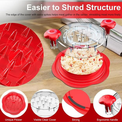 Upgraded 5-in-1 Large Chicken Shredder with Cleaning Brush & Tong 10'' Pro Chicken Shredder Tool Twist Large Stable Anti-Slip Ergonomic Handle Removable Tray Dishwasher Safe, BPA Free