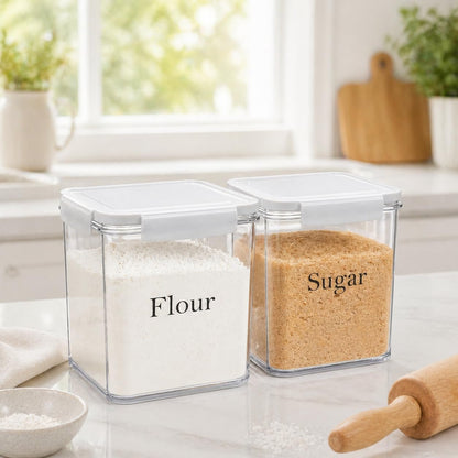 Set of 2 Large Food Storage Jars 4L - Airtight Containers with Lids, White with Free Spoon - Kitchen Canisters for Sugar,Flour,Coffee,Pantry Organization-S