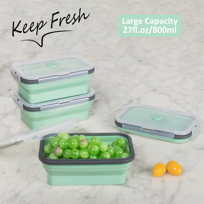 Collapsible Food Storage Containers with Lids, 4 Pack, 40 oz Silicone 1-Compartment Meal Prep Containers Reusable, Lunch Bento Boxes for Adults, Microwave Freezer Dishwasher Safe, BPA-Free, Black