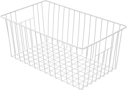 16" L x 12" W Wider Freezer Storage Organizer Baskets Container, Deep Metal Wire Chest Upright Refrigerator Divider Bins with Built-in Handles for Cabinet, Pantry, Closet, Kitchen