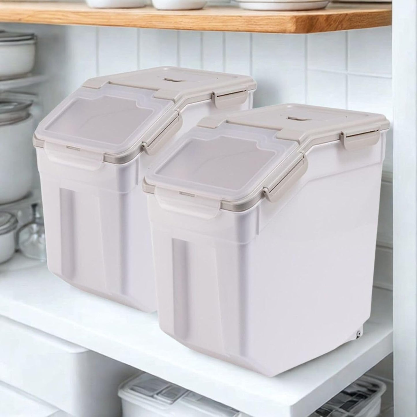2 Pack Large Flour Storage Container 50 lb Airtight Rice Storage Container with Lid, Wheels, Measuring Cup, Scoop, Plastic Flour Sugar Bin Organizer for Grain Cereal, Rice Dispenser (Green)