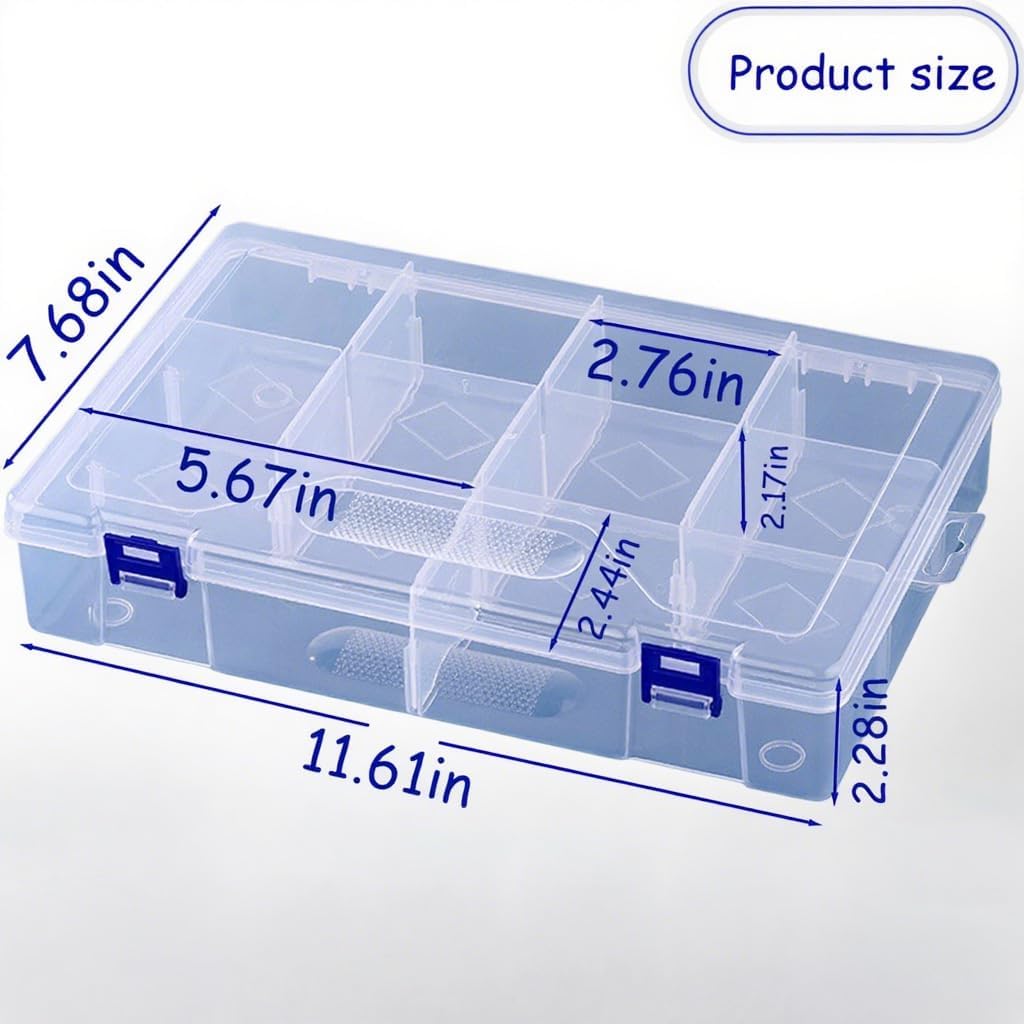 3pcs Clear Storage Small Parts Organizer Box Storage Bin With Dividers Multi Compartment for Beads Art DIY Tackle Box Organizer (10 - compartment in length)