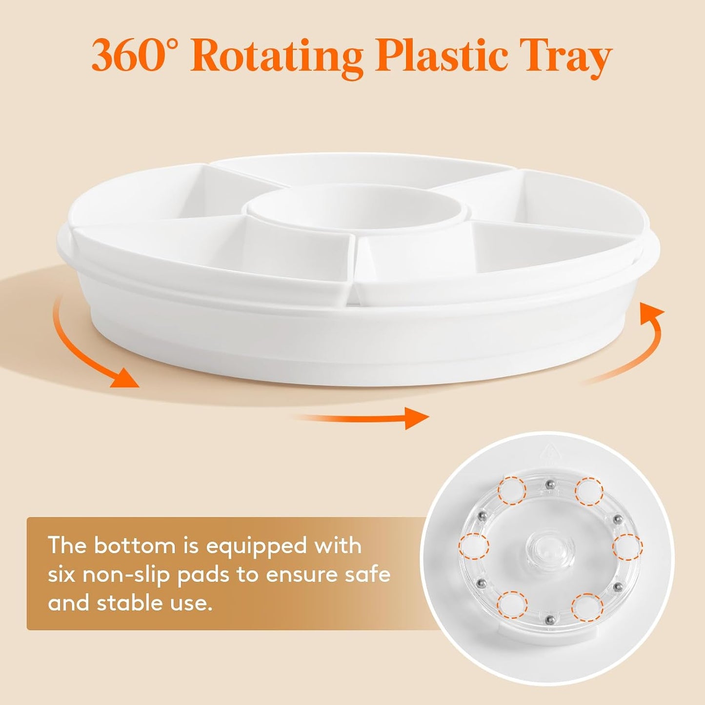 Lifewit Plastic Rotating Divided Serving Tray, Chips and Dip Serving Dish Bowl for Party Entertaining, 29 cm/11.5" Round Divided Platters, Lazy Susan Organizer for Fruit/Veggie/Snack/Candy/Taco/Cheese