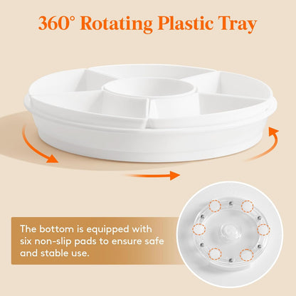 Lifewit Plastic Rotating Divided Serving Tray, Chips and Dip Serving Dish Bowl for Party Entertaining, 29 cm/11.5" Round Divided Platters, Lazy Susan Organizer for Fruit/Veggie/Snack/Candy/Taco/Cheese