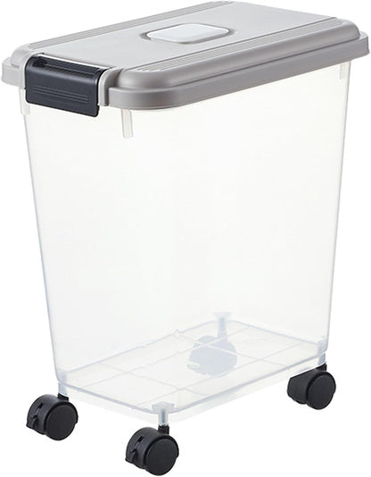 pet Food Storage containers Pet Food Storage, Airtight Seal Large Container with Lockable Wheels, Transparent Bin Gray (35lbs Rice/25lbs Flour) + Measuring Cup