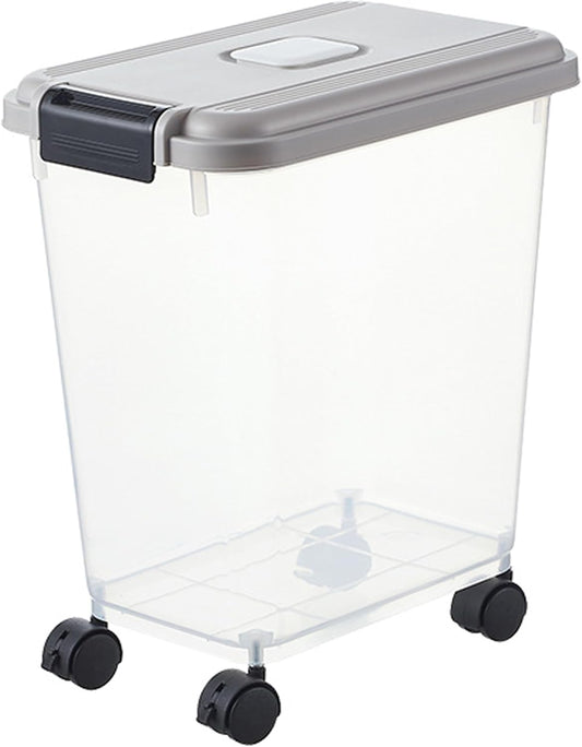 pet Food Storage containers Pet Food Storage, Airtight Seal Large Container with Lockable Wheels, Transparent Bin Gray (35lbs Rice/25lbs Flour) + Measuring Cup