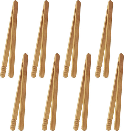 7 Inch Bamboo Kitchen Utensil Tongs for Toast, Kimchi, 8 Pcs