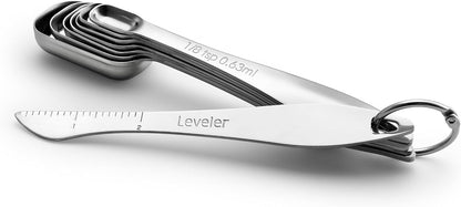 Spring Chef Stainless Steel Measuring Cups and Spoons Set of 14 with Leveler, Nesting Kitchen Metal Measuring Cups and Spoons Set for Dry and Liquid Ingredients, Perfect for Cooking & Baking