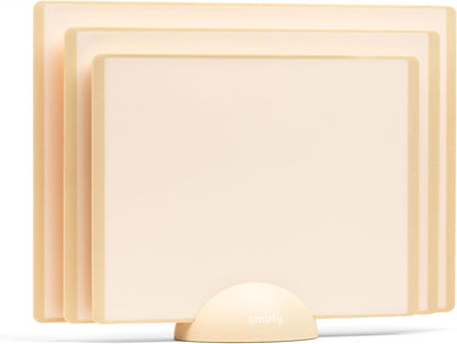 SMIRLY Plastic Cutting Board Set with Holder 3 Pieces, Non-Slip Dishwasher Safe Chopping Boards for Kitchen (Cream White)