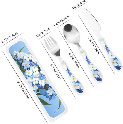 Stainless Steel Kids Silverware Set, Do Not Forget Me Utensil Set Reusable Children Safe Knife Spoon Fork Set With Storage Case Dishwasher Safe For Lunch, Travel Outdoors