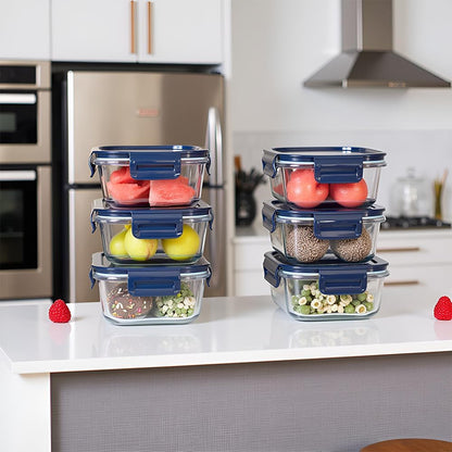16oz Square Glass Food Storage Containers With Lids, 2 Cup Square Glass Food Containers With Lids, BPA free Small Meal Prep Bowls for leftovers, Dishwasher, Freezer Safe (8Pack)