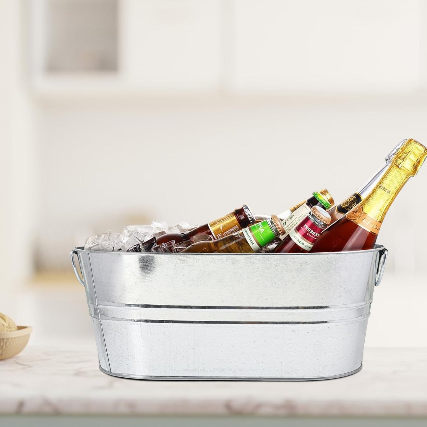 3 PCS 15.3 x 9 x 6 inches Black Metal Galvanized Tub with Handles, 3 Gallon Galvanized Beverage Tubs for Parties, Large Metal Drink Ice Buckets for Beer, Wine, Cocktails & Outdoor Events