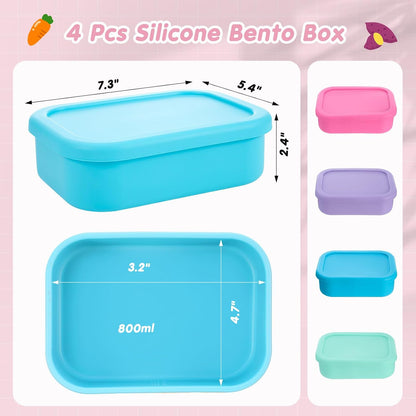 Layhit 4 Pcs Silicone Bento Box Lunch Box for Adult, 23.7 oz Reusable Sandwich Containers Food Storage with Lids Airtight for Lunch Meals Snacks, Dishwasher Freezer Safe (Matte Multicolor)