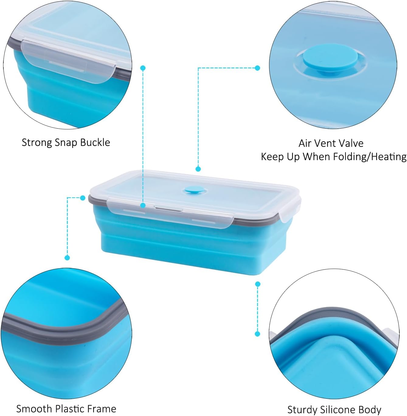 Collapsible Food Storage Containers with Lids, 4 Pack, 40 oz Silicone 1-Compartment Meal Prep Containers Reusable, Lunch Bento Boxes for Adults, Microwave Freezer Dishwasher Safe, BPA-Free, Black